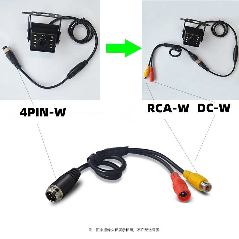 QXNY-Vários Cable Plug Adapter Converter, Cabeça de Aviação, macho para fêmea para RCA, AV, DC, 4Pin, carro, câmera traseira, monitor