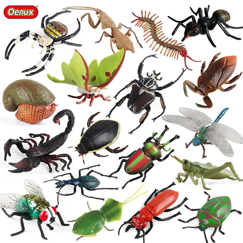 Oenux nouveau modèle d'animaux insectes papillon abeille libellule mante fourmi escargot figurines d'action Jouet Collection décor enfants éducation Jouet