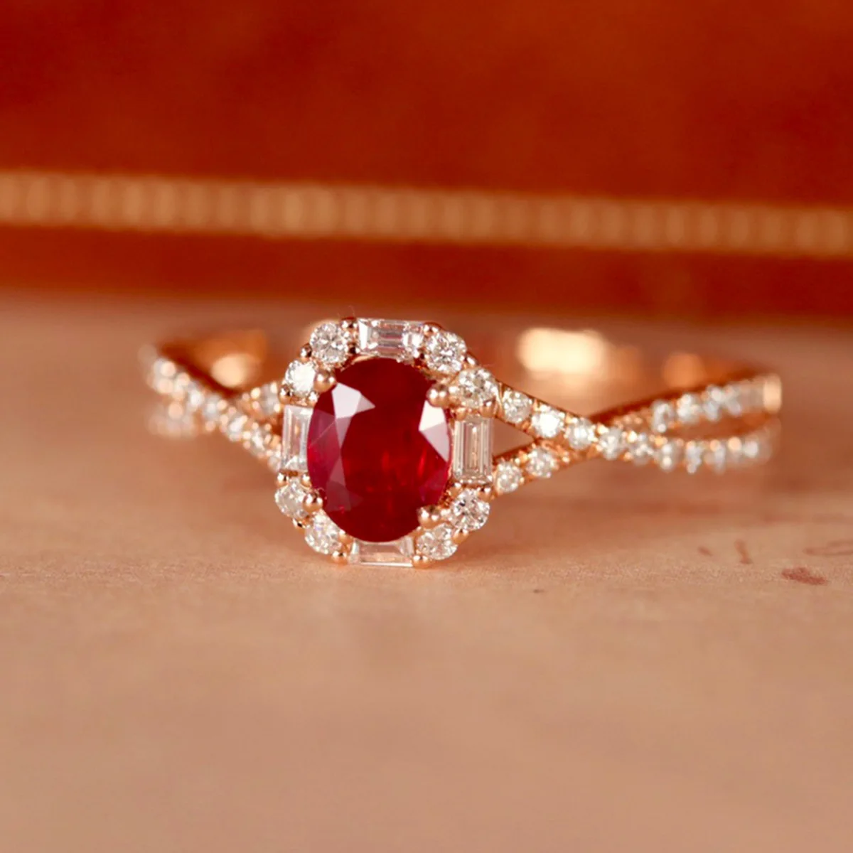 

French Chic 925 Silver Pegion Bloody Red Ruby Cross Finger Band 18K Rose Gold Big Gem Cocktail Engagement Wedding Ring Jewellery