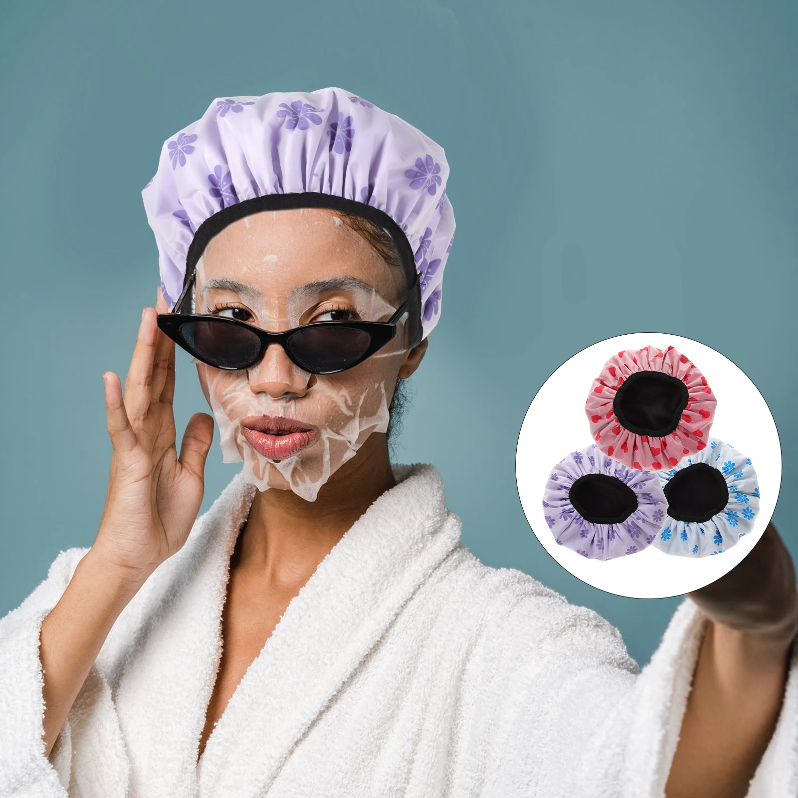 

4Pcs Waterproof Shower Caps Reusable Elastic Hair Bonnets Comfortable Breathable Protective Dry Hair Hats for Bath