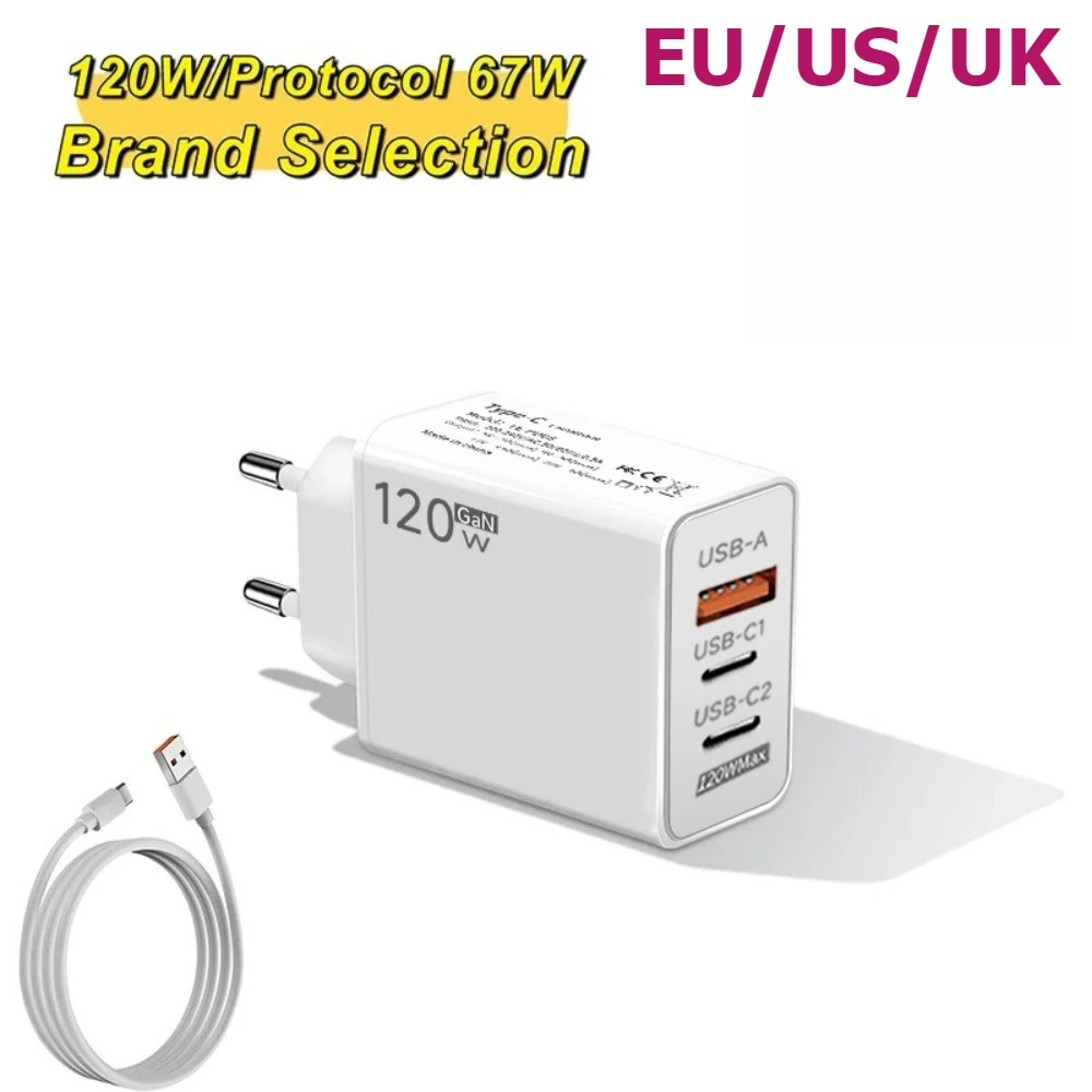 120 واط USB نوع C شاحن شحن سريع شاحن الهاتف المحمول آيفون 16 15 برو سامسونج S24 Xiaomi شحن سريع 3.0 الجدار محول