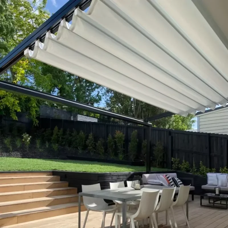 Amas Electric Outdoor Aluminum Pergola 3x3M Retractable Roof Automatic Remote Control PVC Folding Pavilion Gazebo for Outdoor