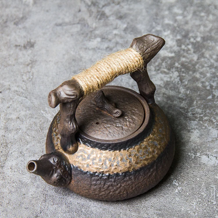 Coarse Poery Eapo, Wood Fired Ceramic Handle Handmade Pu Erh Ea Maker, Japanese Gilded Kung Fu Se, Small