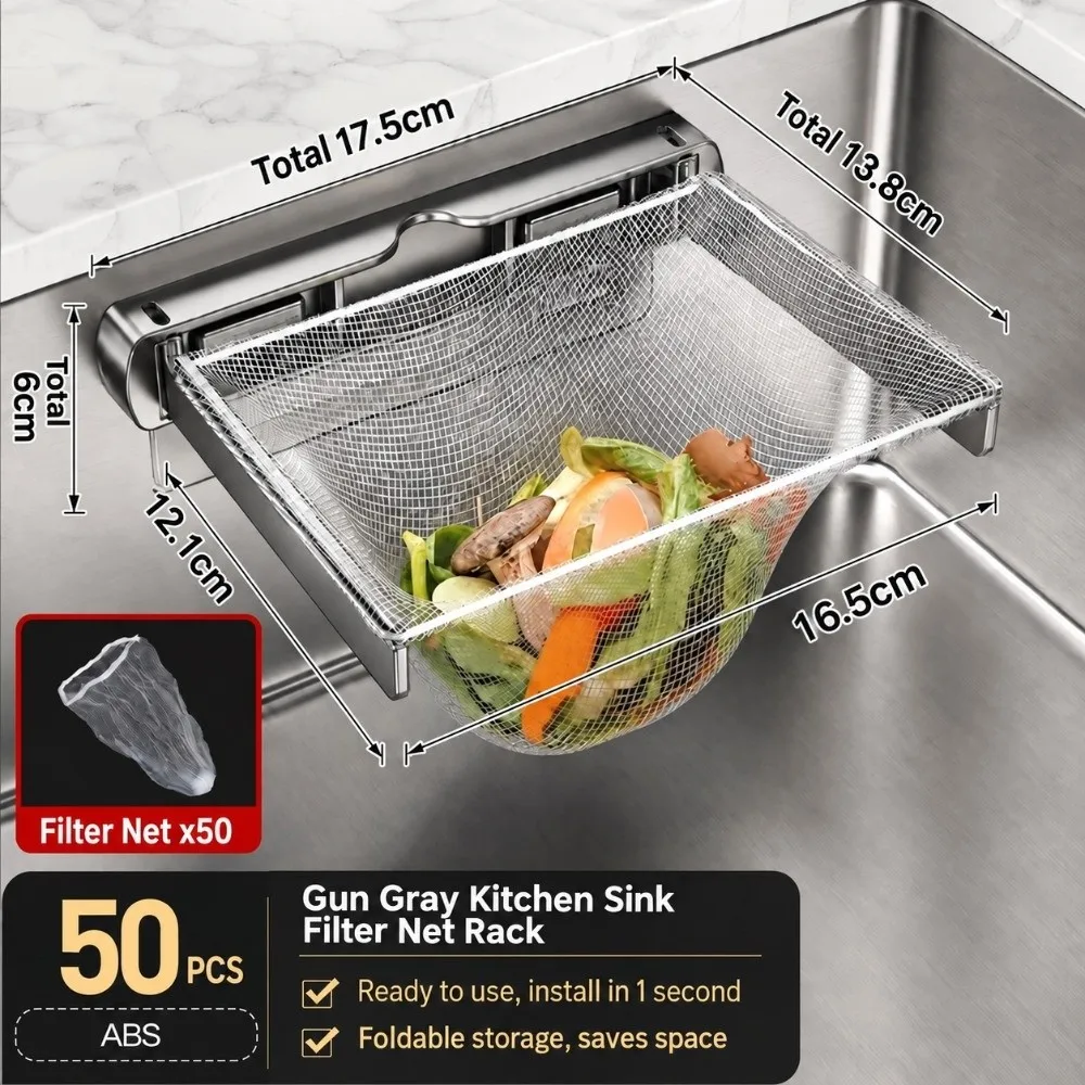 Stainless Steel Sink Strainer Holder Wall Mounted Disposable Filter Mesh Sink Filter Rack Foldable Kitchen Sink Filter Holder
