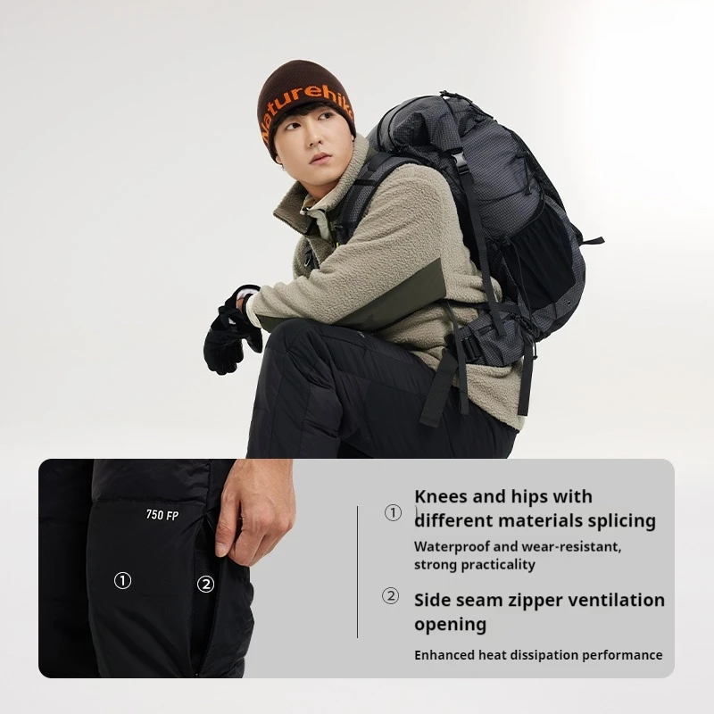 Naturehike Winter Water-resistant Down Trousers for Men Women Warm High-loft White Duck Down Long Trousers for Outdoor Hiking