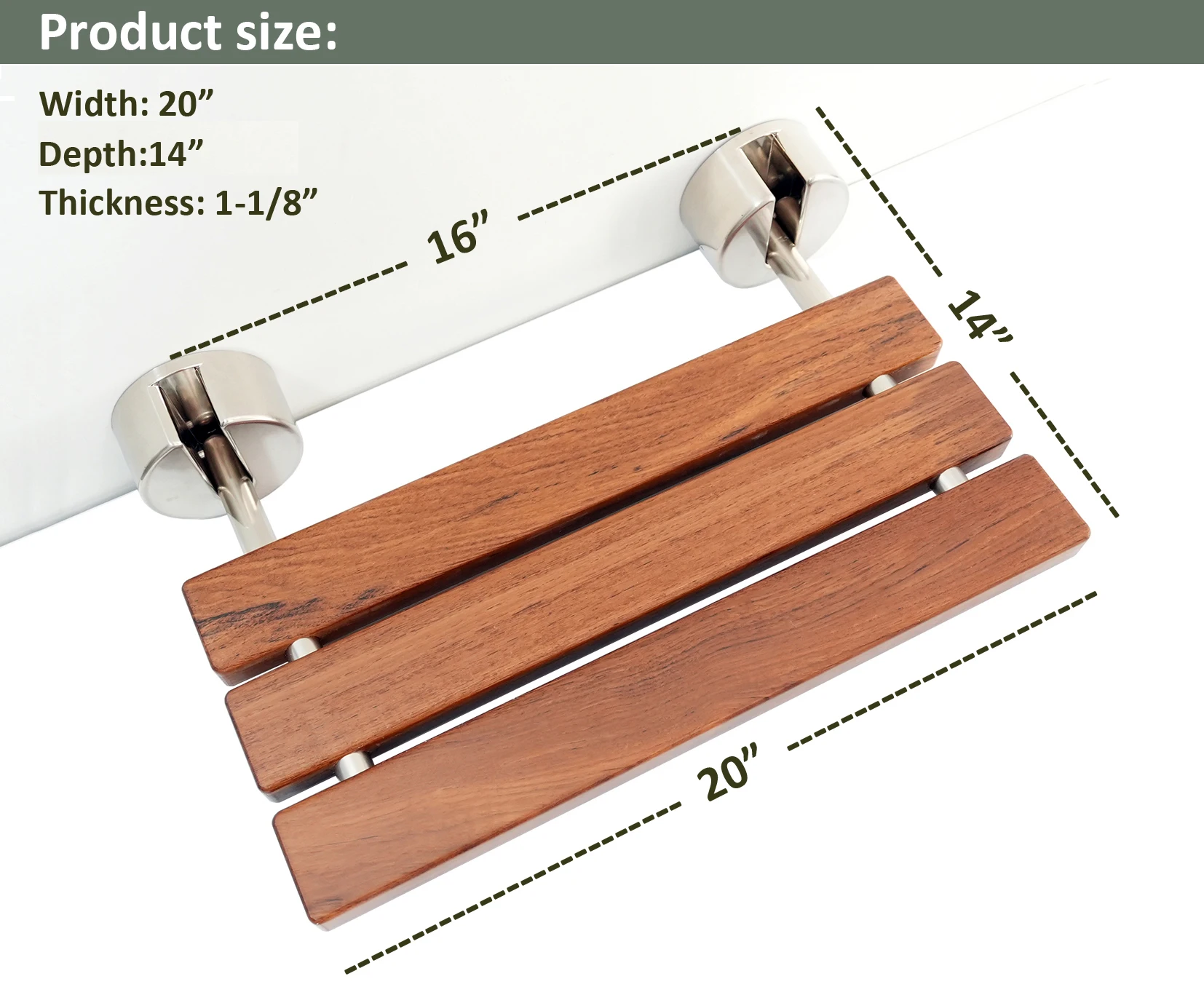 DIYHD 34X51CM Teak Wood Floding Shower Seat Wall Mount Fold Down Shower Bench(20inch)