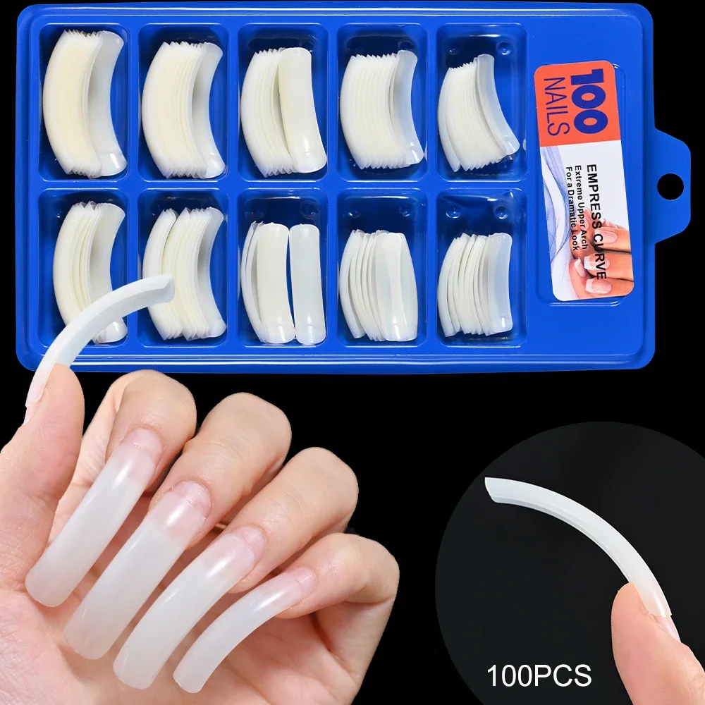 100 Teile/schachtel Gebogene Bogen Halbe Abdeckung Nail art Acryl Künstliche Falsche Nagel 10 Größen Drücken Sie auf Sarg Nagel Tipps Maniküre Werkzeuge