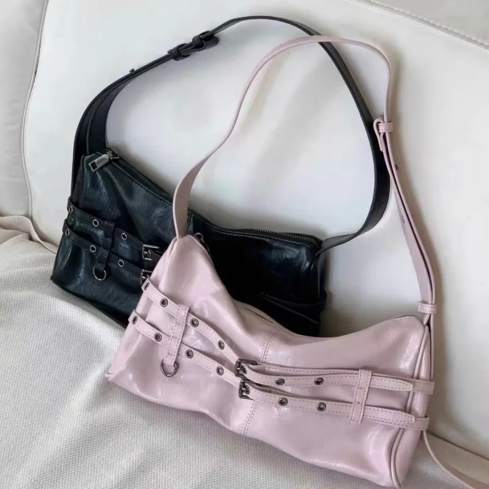 

New Buckle Design Shoulder Bag Large Capacity Soft Pu Leather Messenger Bag Pure Color Female Handbag Women