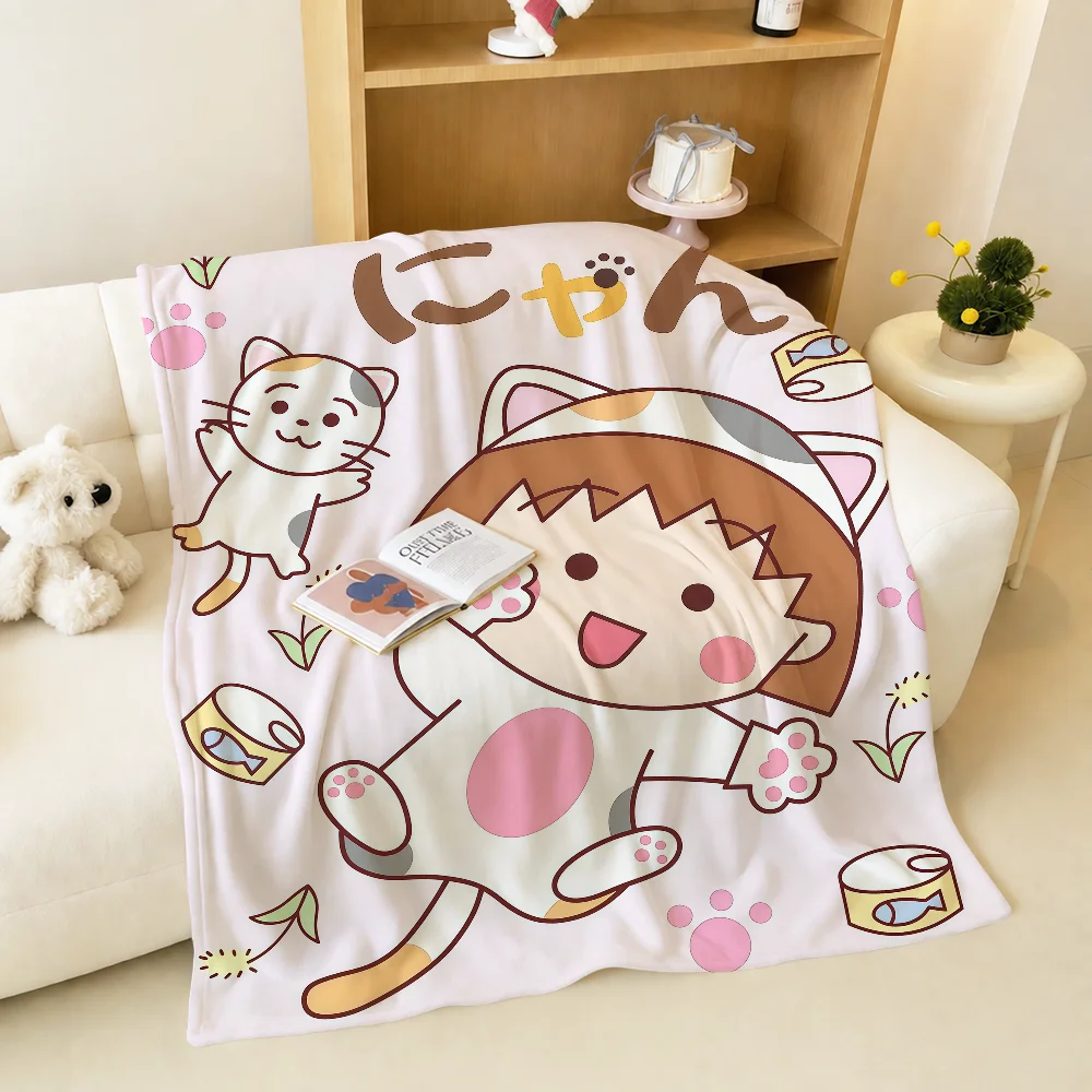 Cute Cartoon Anime Chibi Warm Soft Plush Blanket For Sofa Living Room Nap Home Bedroom Travel Gift Flannel M-Maruko-chan Hogar