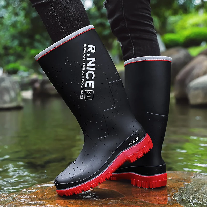 Men's outdoor rain shoes High‑cut  Rain Boots Non-slip Wear-resistant Sole Portable Fishing Kitchen Boots  rainwater operations