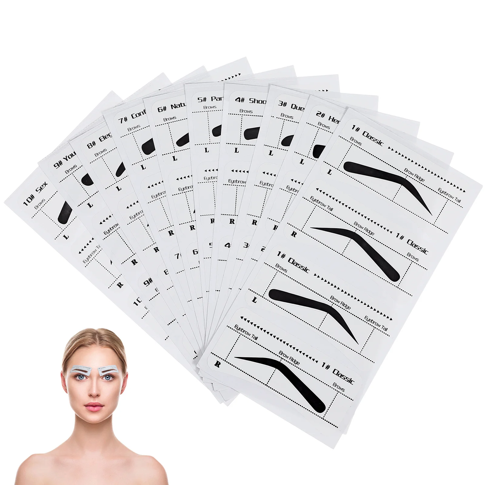 10 قطعة استنسل الحواجب اللاصق تصميم قوس أسفل اليسار اليمين إشارة الحاجب تشكيل أدوات قالب الحاجب الإستنسل ماكياج #3
