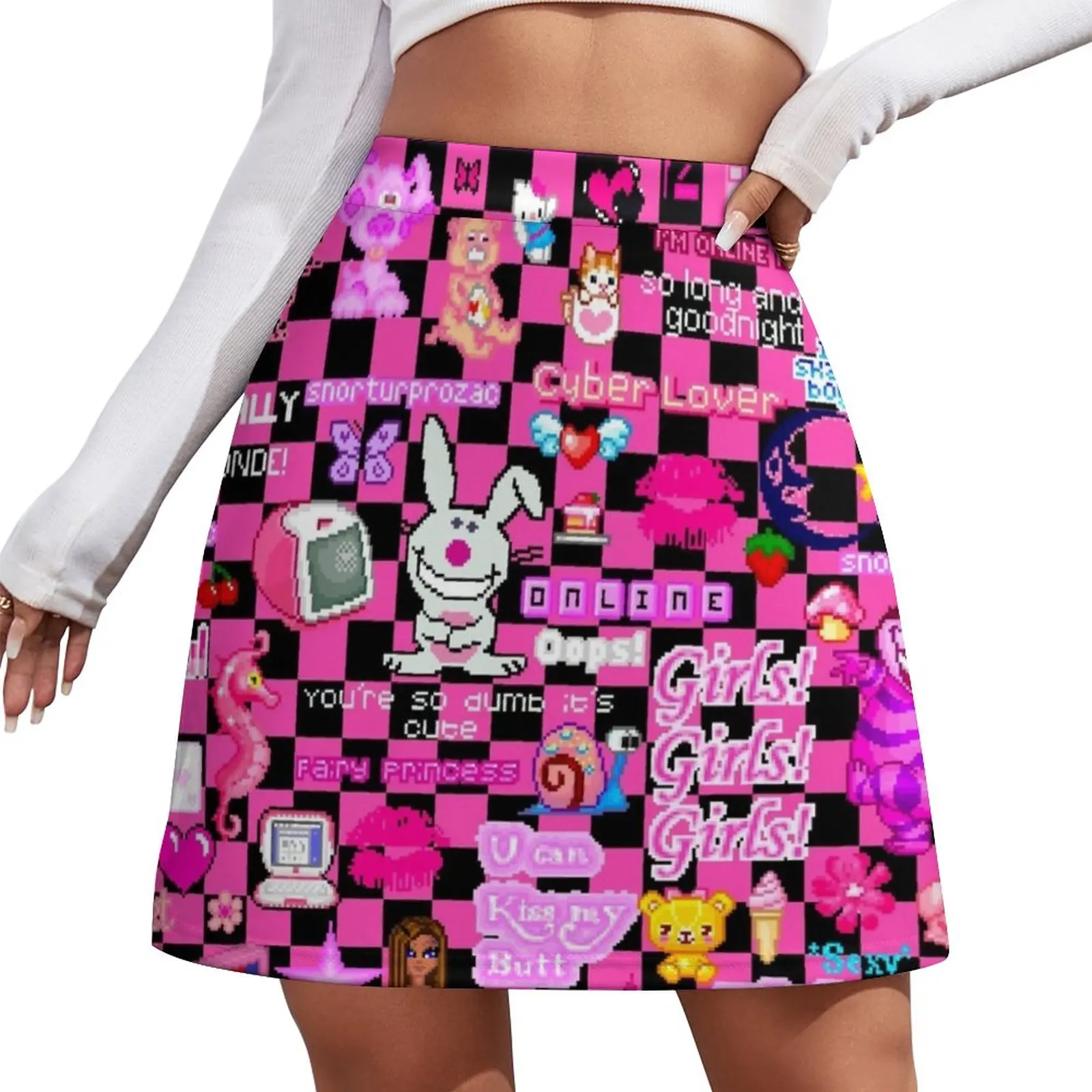 Pixel Cybercore Pattern Mini Skirt kpop girls skirt Women clothing rave outfits for women