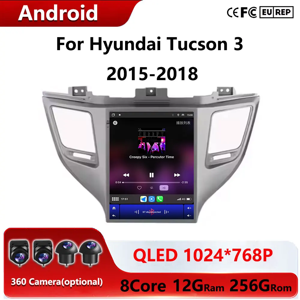 9,7 pulgadas para Hyundai Tucson 3 2015-2018 Radio de coche navegación Multimedia inalámbrica CarPlay 4G GPS Central Android pantalla Multimedia