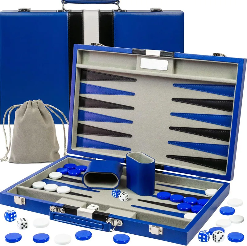 Portable Leather Backgammon Game Set, Folding Travel Board Game With Dice & Checkers, Classic Backgammon Storage Box