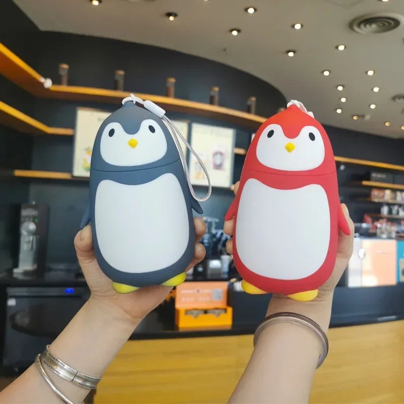 

Creative Penguin Double Layer Glass Cup Portable Rope Straight Drinking Water Bottle Fat Dundun Insulation Cup Gift Cup