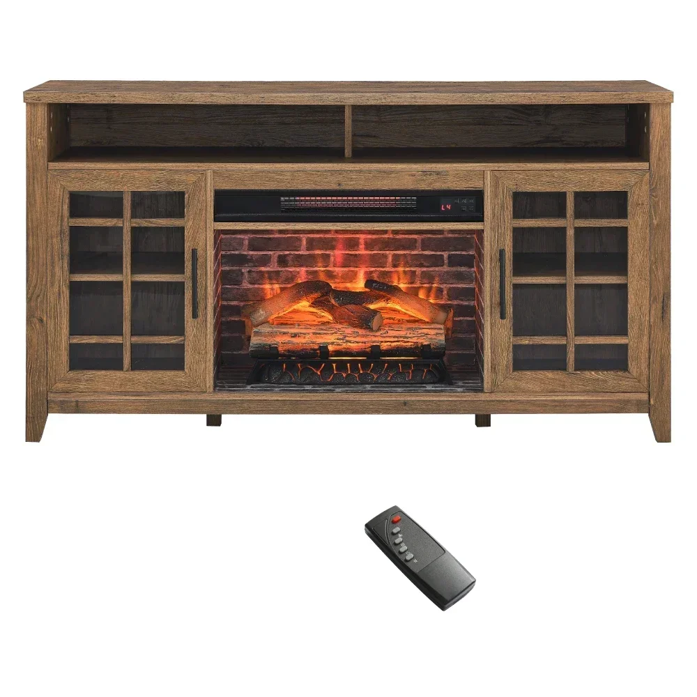 55 inch TV Media Stand with Electric Fireplace KD Inserts Heater,Reclaimed Barnwood Color