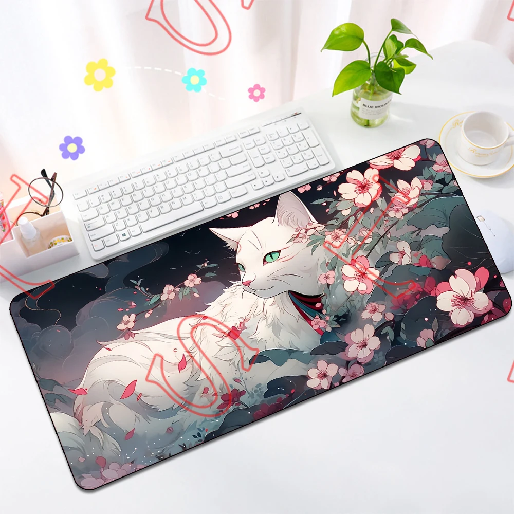 Cute Cartoon Cat Fish Mouse Pad Green Large Computer Keyboard Pad Natural Rubber Anti-Slip Mat Perfect Gift for Girlfriend Women