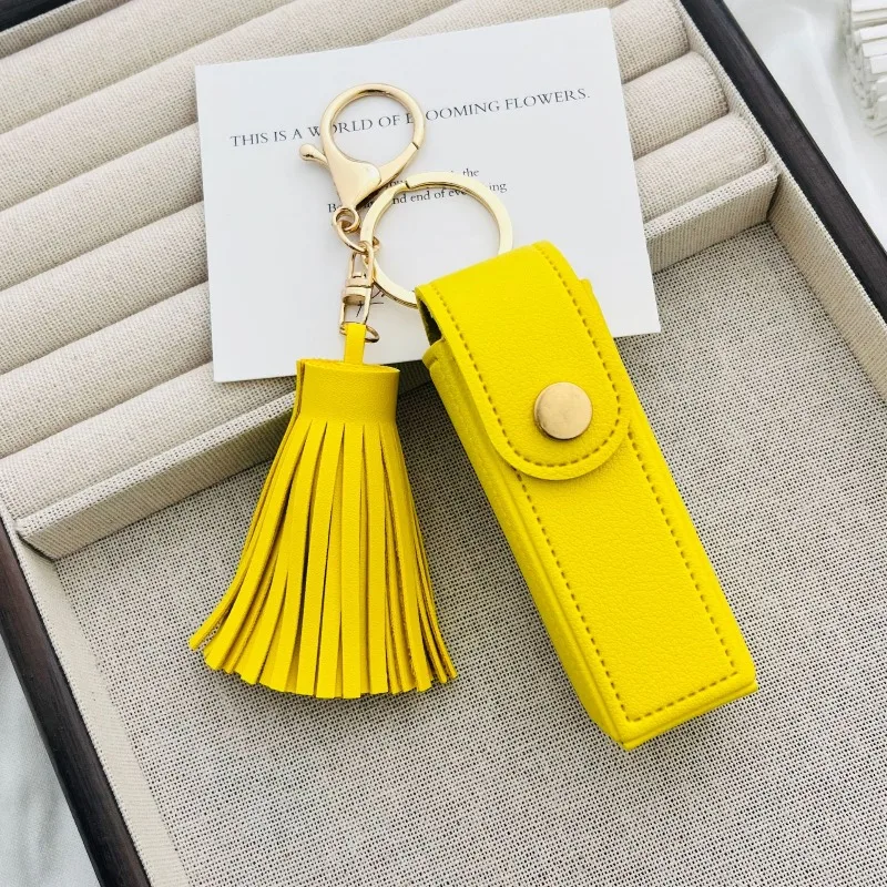 Mini Lipstick Bag Custom Text Keychain PU Leather Customized Name Bag Charm Laser Engraving Personalized Text Key Chain Bulk view 3