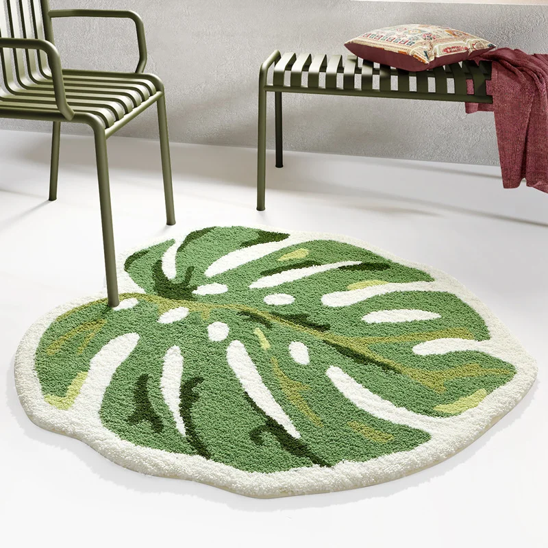 

Leaves Floral Printed Rug Carpet for Living Room, Bedroom Bedside Rug, Tufting Floor Mat, Makeup Stool Area Rug, Home Decoration