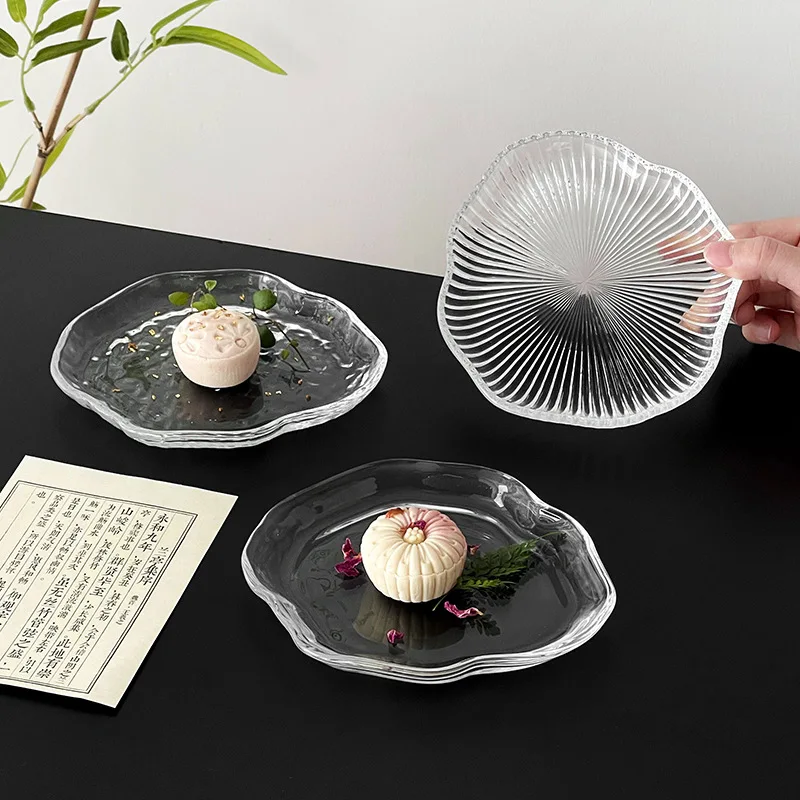 

Irregular cloud glass disc design sense transparent fruit plate dessert saucer Chinese afternoon tea pastry plate refreshment