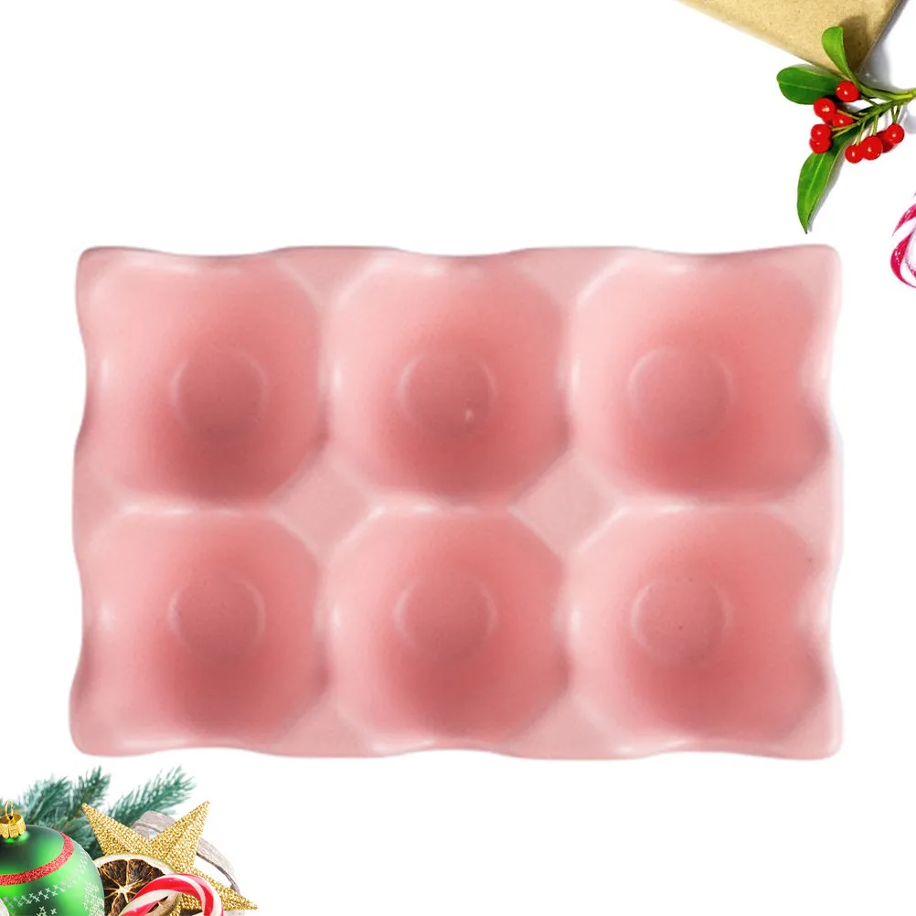 Ceramic Egg Tray 6 Grids Anti-Slip Refrigerator Storage Container Modern Elegant Home Pink Ceramic Egg Holder