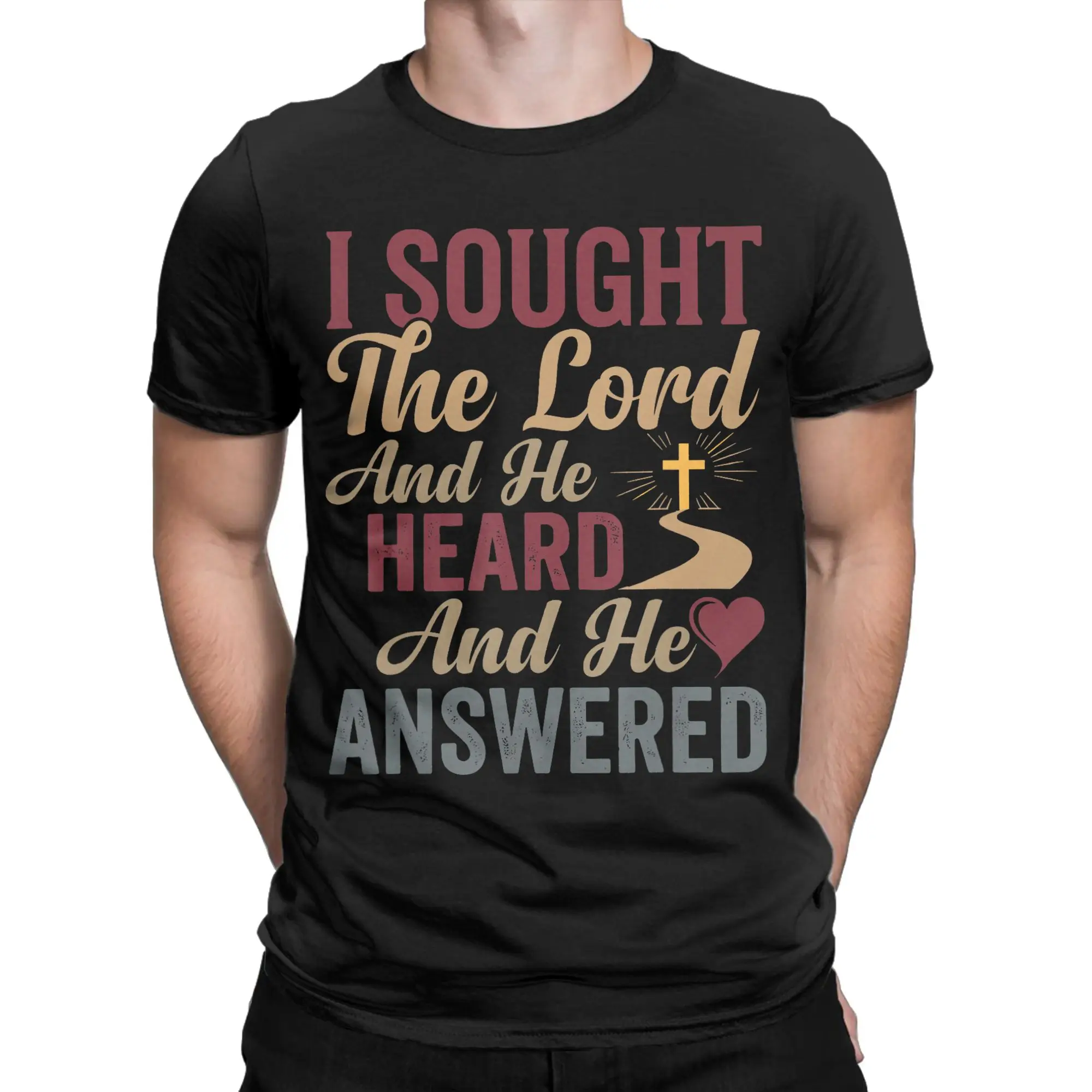 Men's I Sought The Lord And He Answered  T Shirts  Pure Cotton Clothes Short Sleeve Crew Neck Tee Shirt Gift Idea T-Shirts