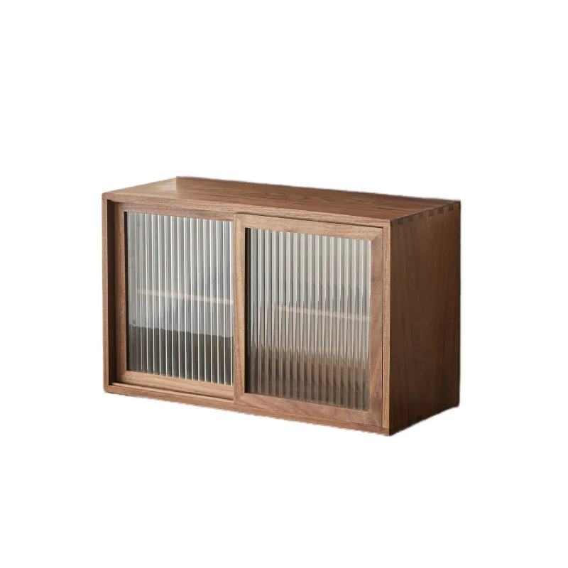 Black walnut desktop locker with door retro tea table locker dustproof coffee cup tea set storage cabinet desktop