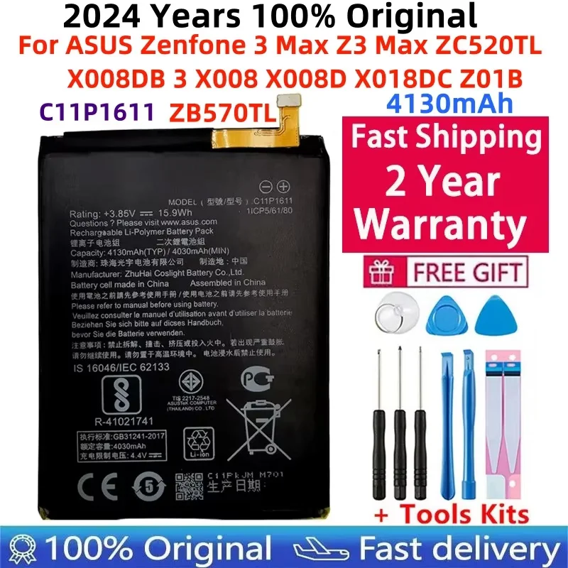 

100% Original Battery For ASUS Zenfone 3 Max Z3 Max ZC520TL X008DB 3 X008 X008D X018DC Z01B ZB570TL C11P1611 4130mAh Batteries