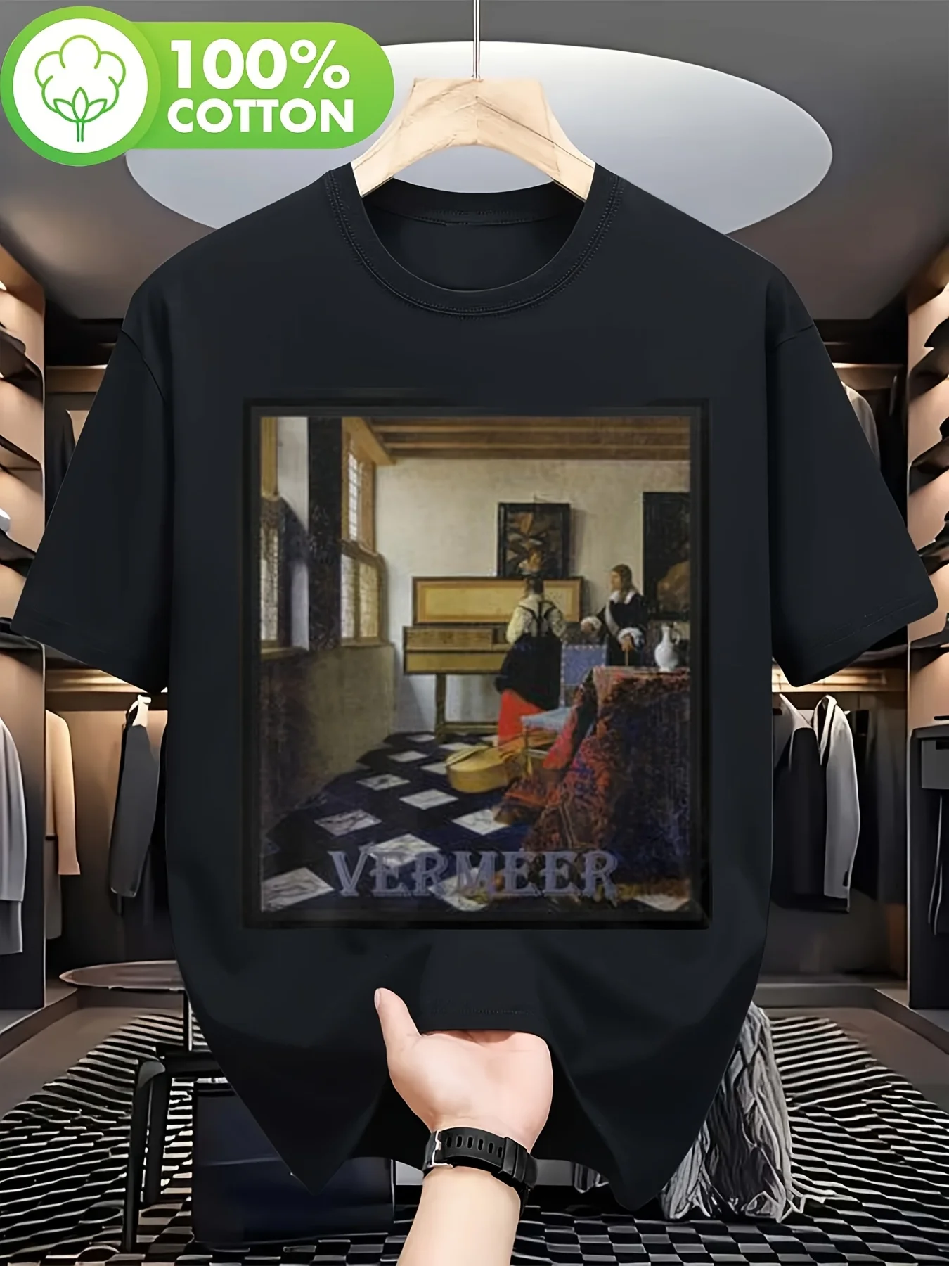 Men'S And Women'S Vermeer The Music Lesson Vintage Graphic Unisex  T-Shirt, Soft, All Season Casual Streetwear Essential, All-Match All Season Style, Affordable Daily Wear And Perfect Christmas Gift for Fans And Friends -