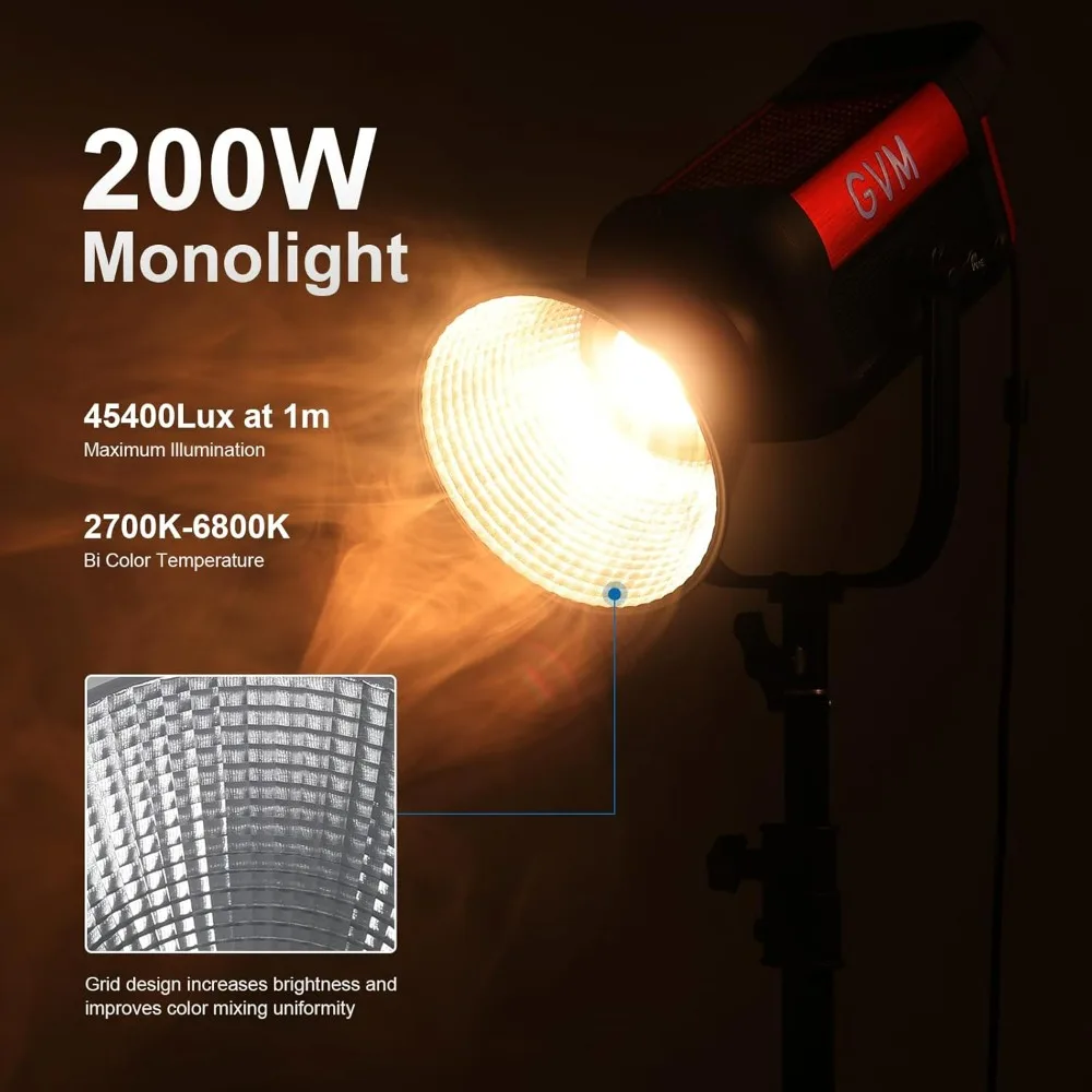 200W LED Video Light with Lantern Softbox, SD200B Continuous Lighting Kit with Bluetooth Mesh Network/DMX Control,