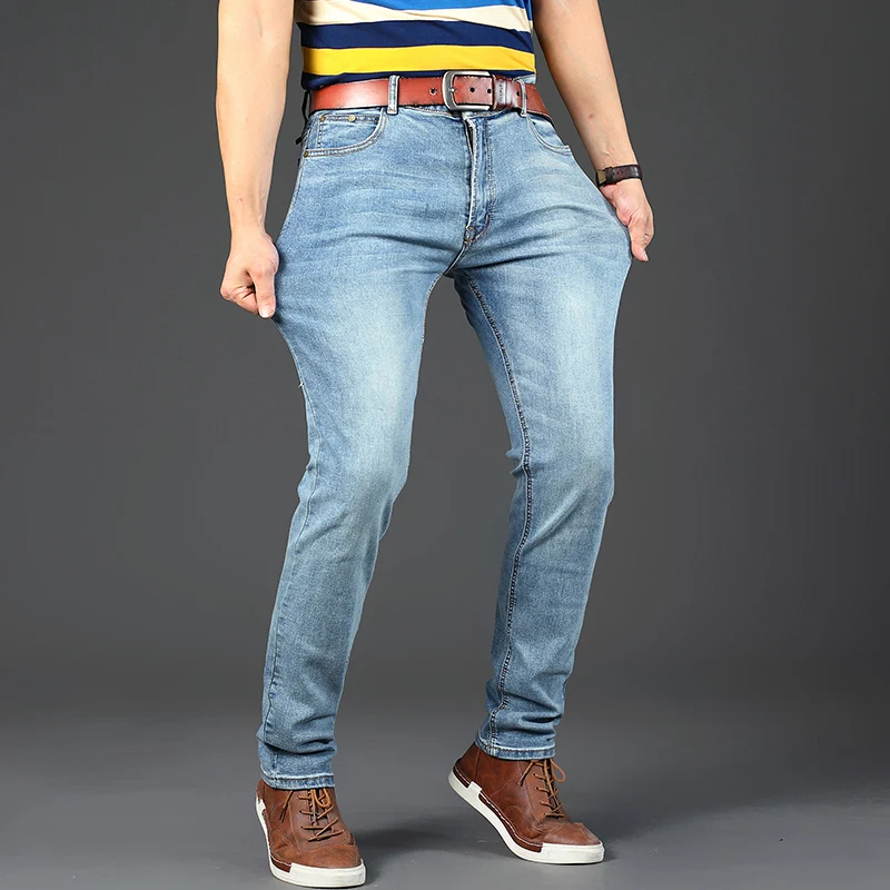 2023 New High Quality Blue Classic Style Men\'s Business Jeans Fashion Small Straight Stretch Denim Trousers Male Brand Pants