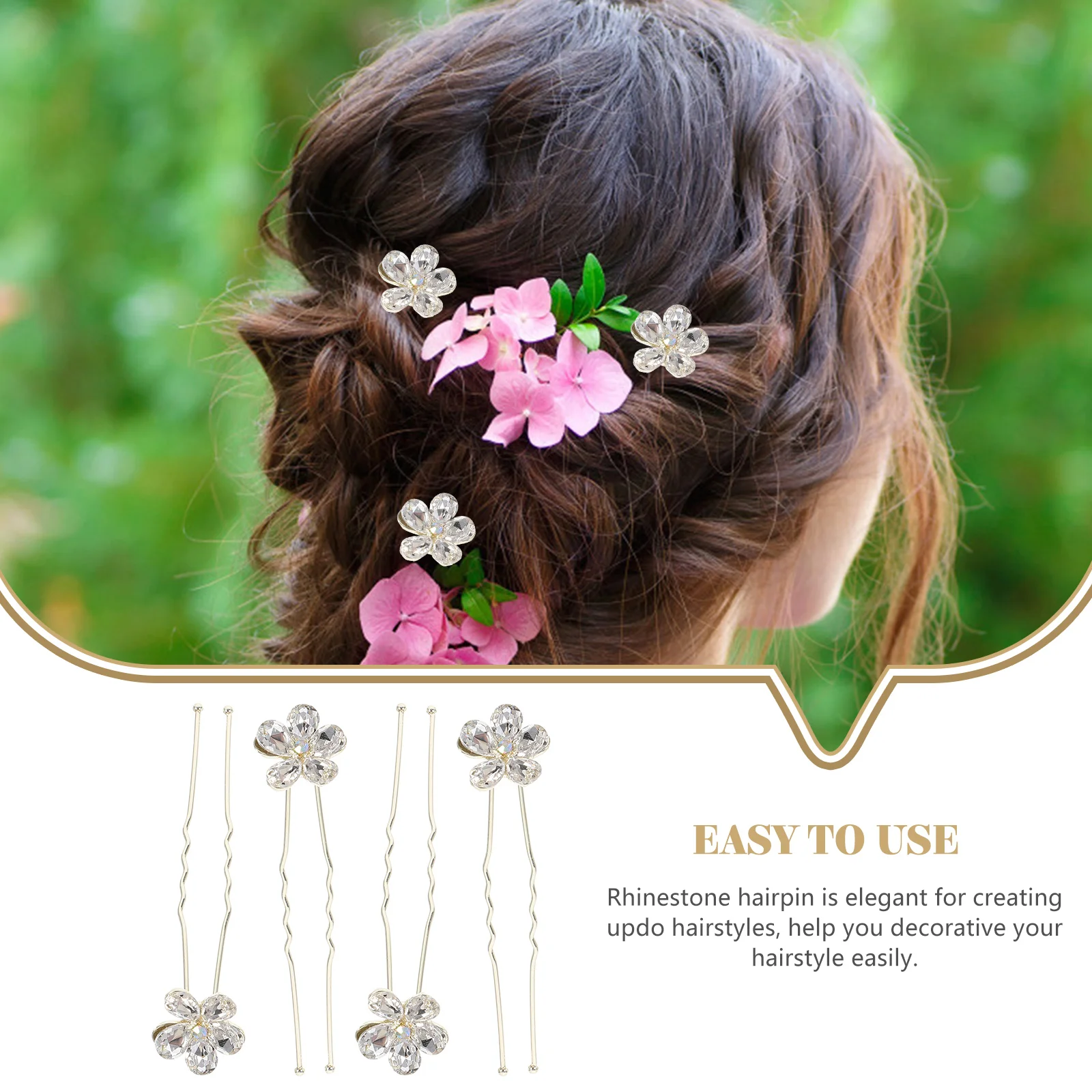 

4 Pcs U Shaped Hairpin Delicate Rhinestone Decorative Bridal Wedding Hair Accessories Safe Comfortable Styling Tool