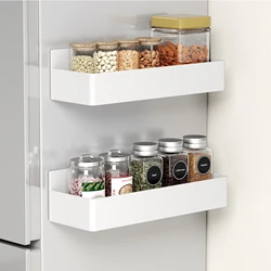 Plástico branco Prateleiras de cozinha magnética, geladeira Side Organizer, Spice Tempero Rack, Household Multi-função Acessório, 2pcs