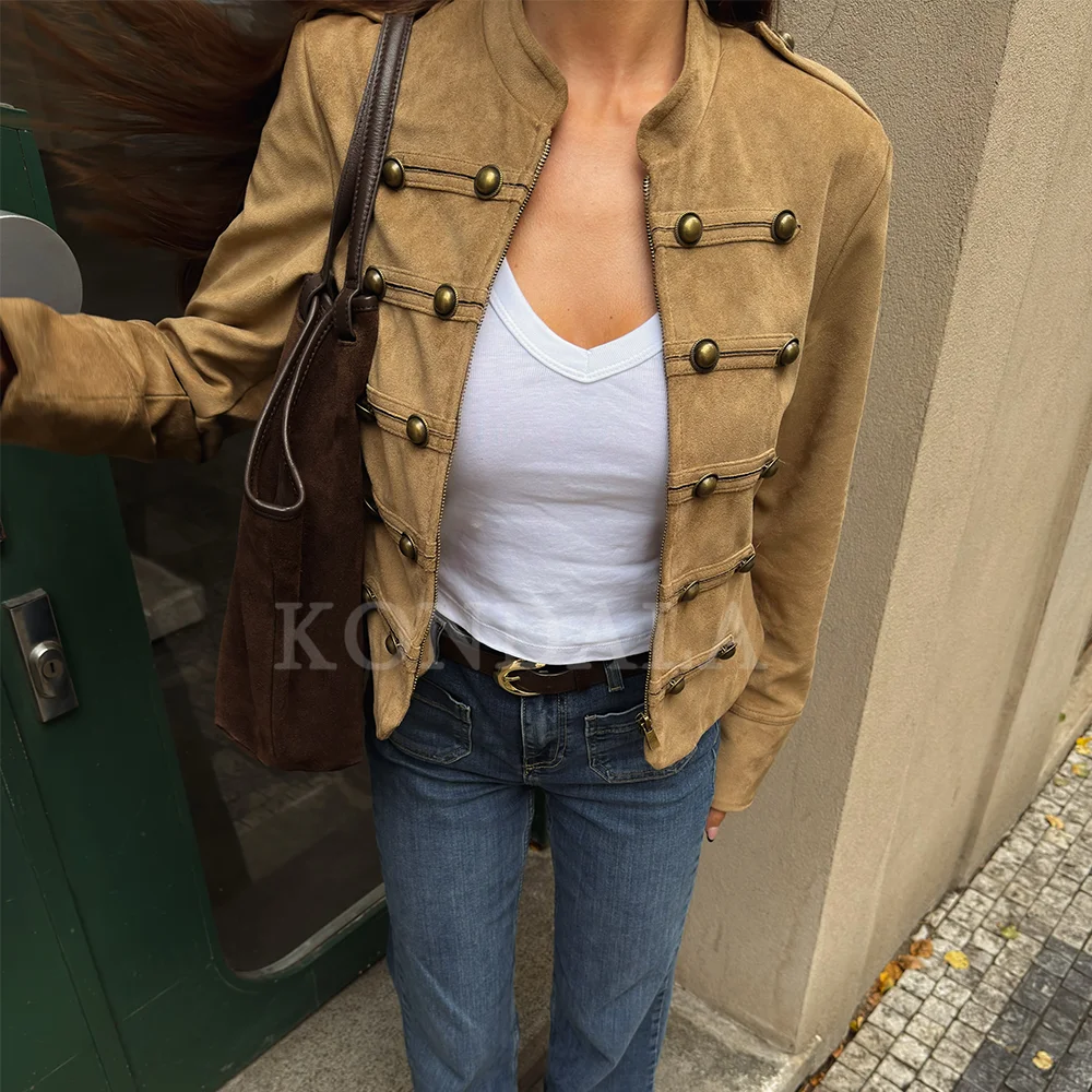 KONDALA 2026 Spring Fall Elegant Minimalist Women Jackets Fashion Camel Date Commuter Style Hoilday Dinner Ladies Jackets