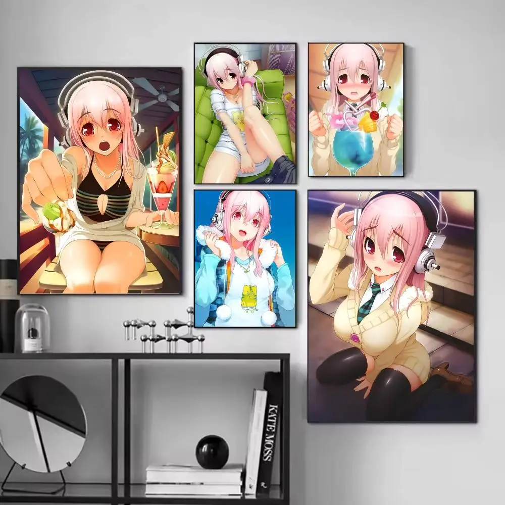 Anime Cute S-Super S-Sonico posters Self-adhesive Paper Print Home Living Room Bedroom Entrance Bar Cafe Art