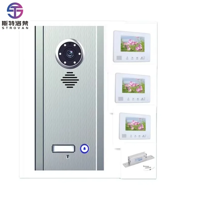 7 Inch DISPLAY BUS 2 Wire Video Door Phone Doorbell Intercom Systems KIT with 3   1 Electric Strike Lock Night Vision