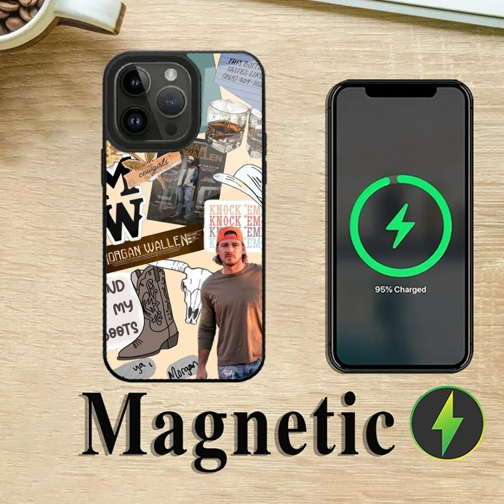 Magsafe-iPhone 16,15,14,13,12,11 plus,pro,max用の磁気ワイヤレス充電電話ケース,アメリカの歌手,m-morgan Wallen mini