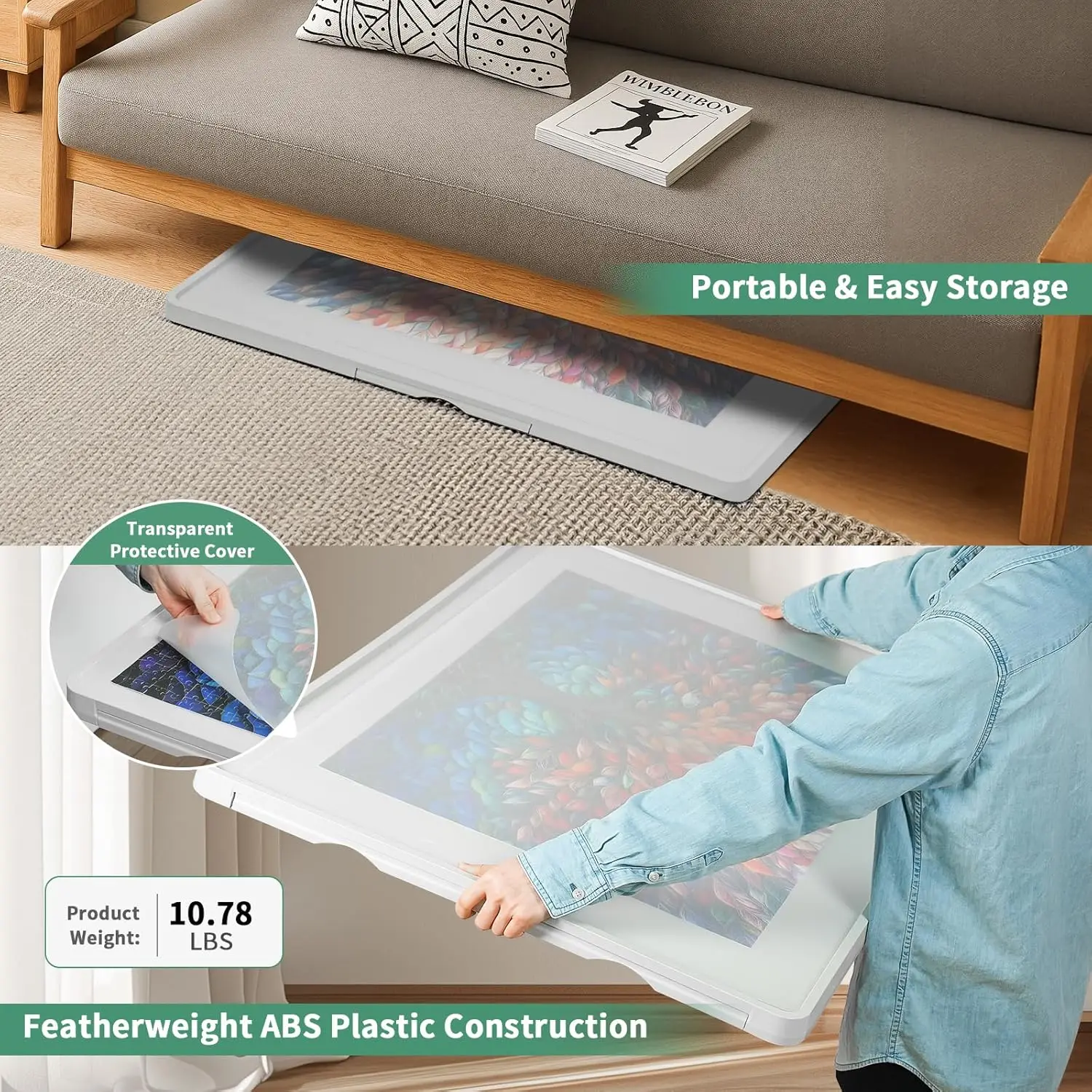 1500ピース回転プラスチックパズルボード、6つのスライド引き出しと保護カバー付き、360 °   レイジー スーザン デザイン、34.25 インチ x 26.38 インチ Por