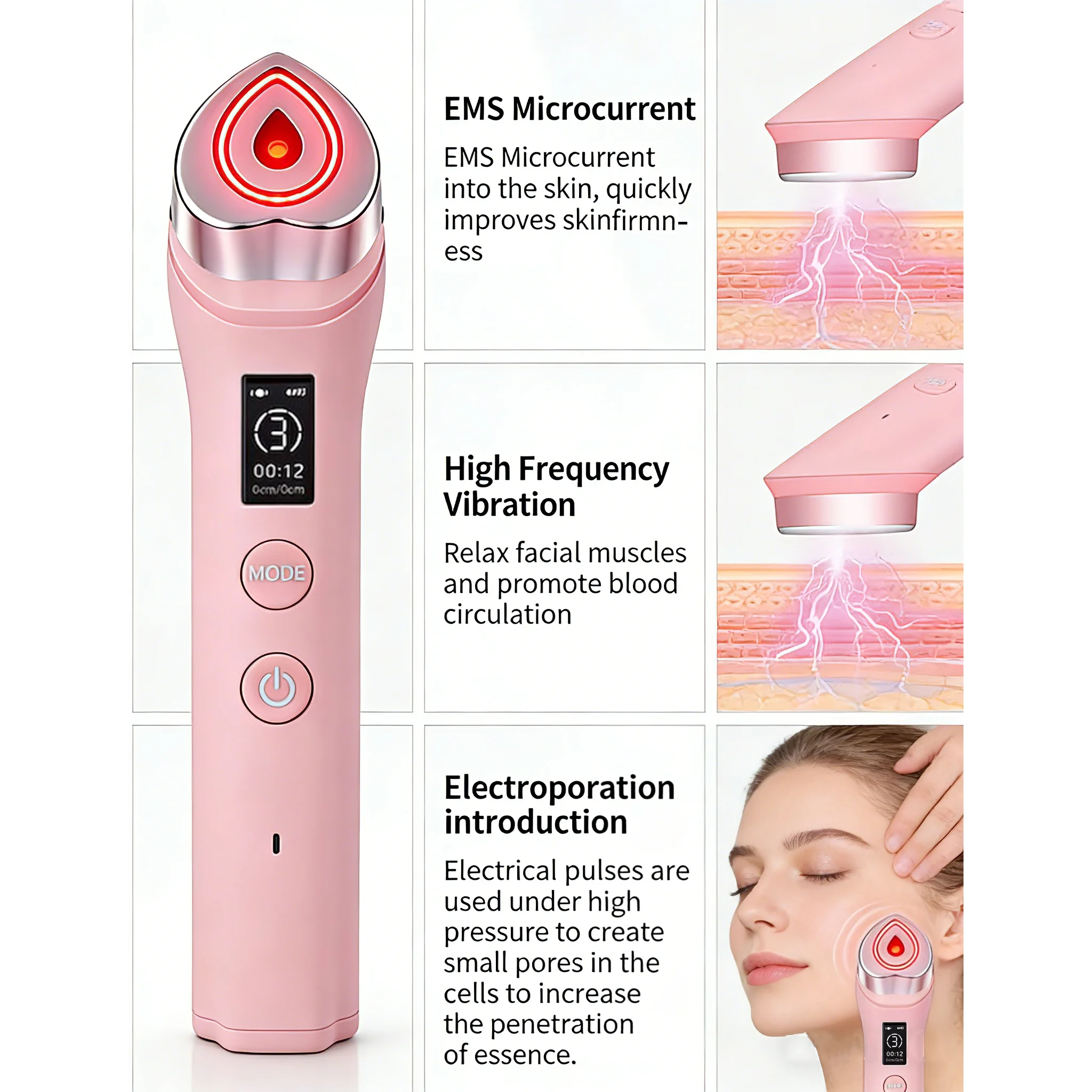 6 in 1 Multifunction Ager Booster Pro Skin Therapy 5 Modes RF Facial Beauty Device Pore Refining & Skincare Absorption