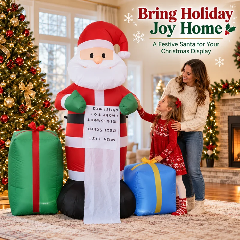 6FT Christmas Inflatable Santa Claus with Wish List LED Lighted Outdoor Garden Yard 180cm Decoration Blow Up Holiday Home Decor