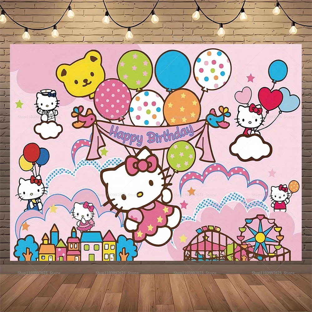 Fondo fotográfico de Hello Kitty para niñas y niños, Fondo de fotografía para fiesta de 1er cumpleaños, serie Sanrio, pancarta para Baby Shower, accesorios para cabina