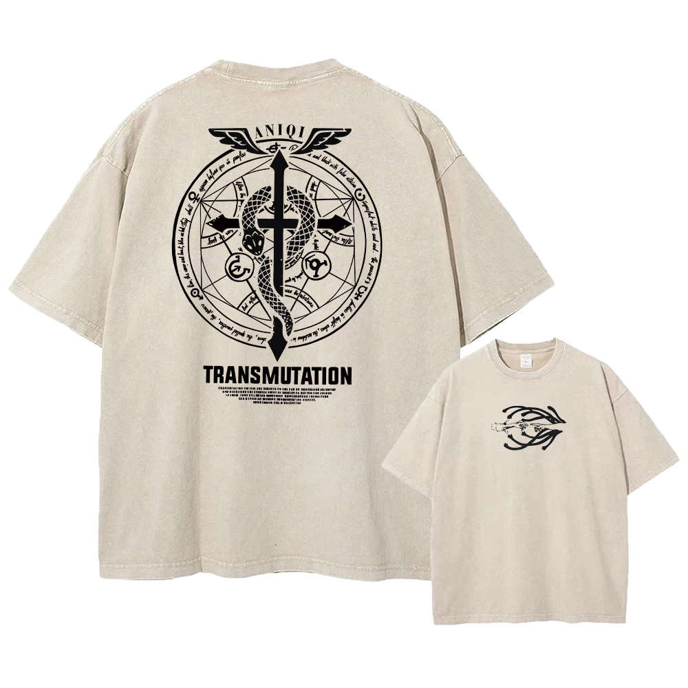 Custom Anime Fullmetal Alchemist Acid Tshirt Men Printed Retro Harajuku Style Fashion Streetwear Performance Short Sleeve Top Un