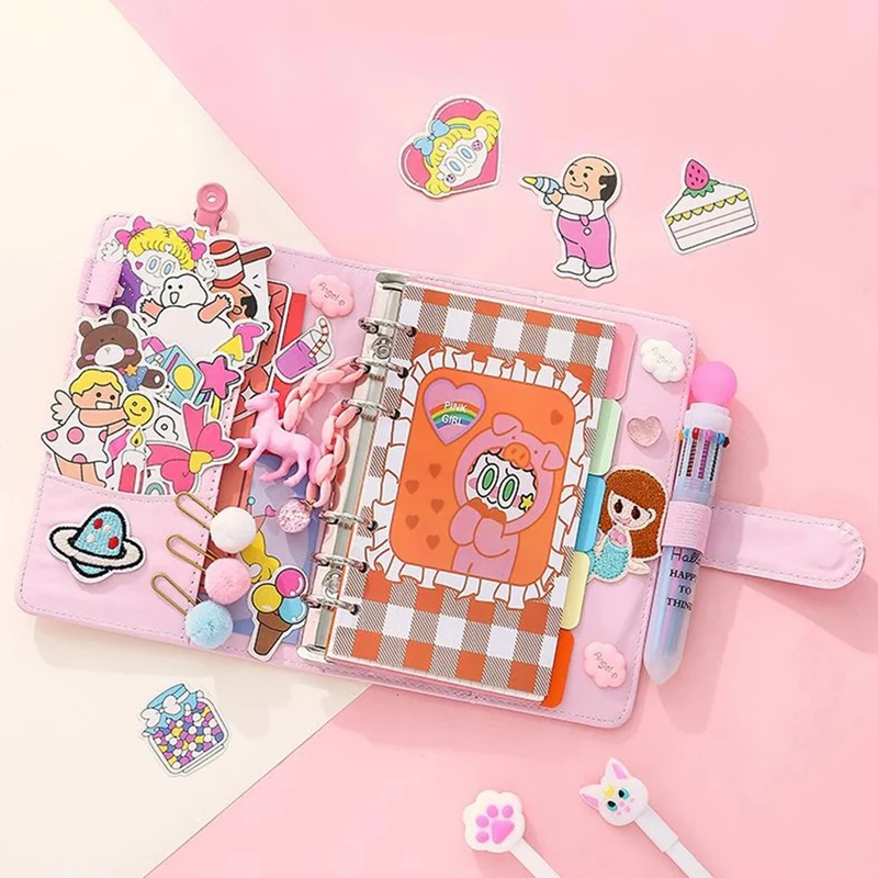 Super Sale Kawaii A6 Ring Binder Notebook - Cute PU Leather Planner for Students