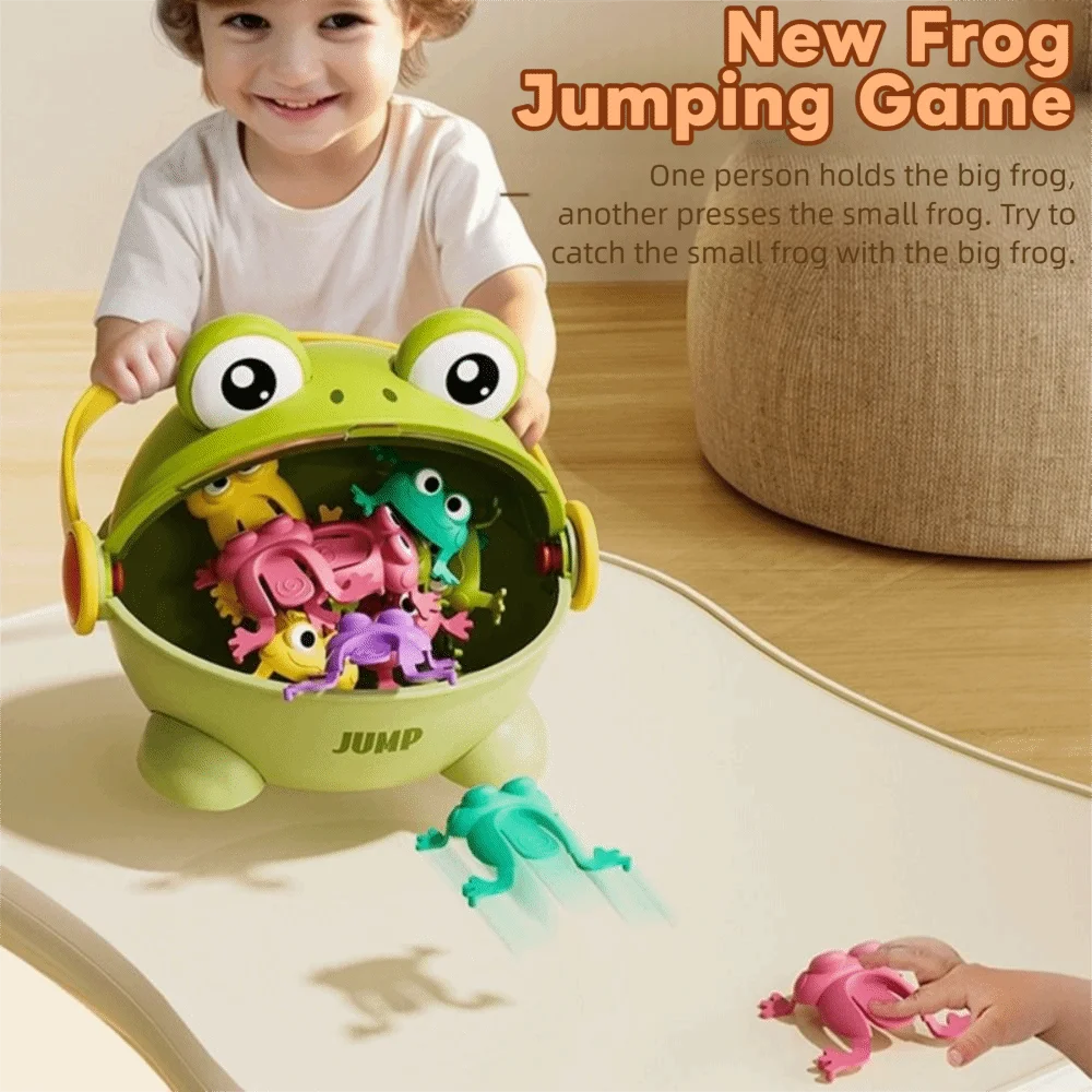 Assorted Colors Fun Jumping Frog Toy with Storage Bucket Cute Animals Bouncing Toad Game Parent-child Bounce