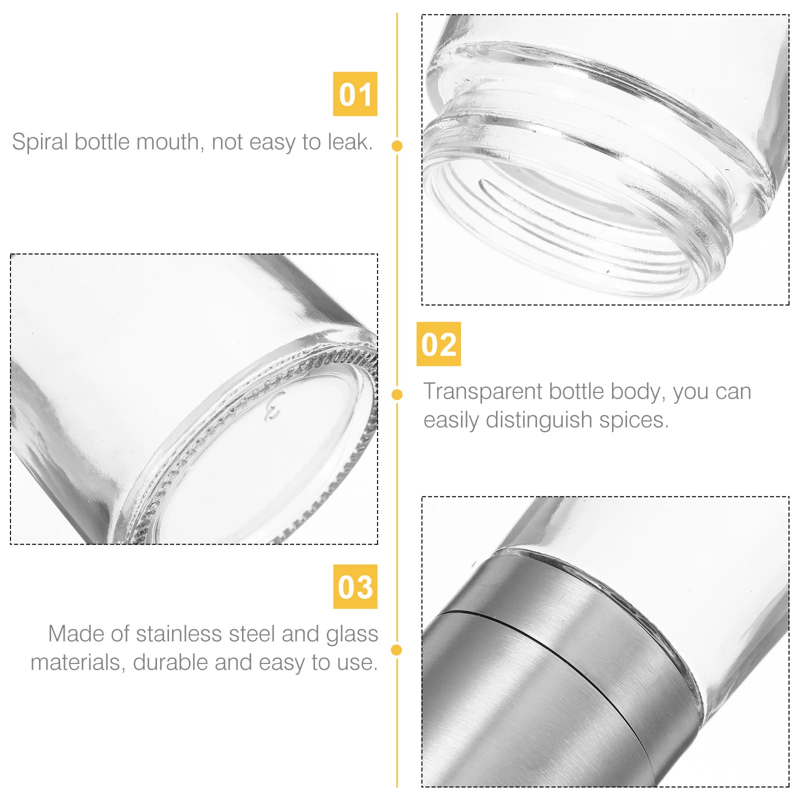 

2Pcs Pepper Grinder Stainless Steel Glass Manual Mill for Black White Pepper Sea Salt Grinding Ergonomic Refillable Kitchen