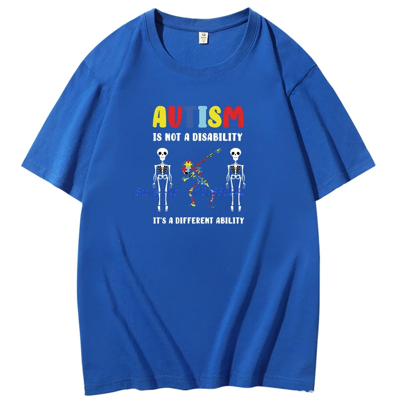 Autism Is Not A Disability It's A Different Ability Graphic T Shirts Unisex Summer Short Sleeve T Shirt Cotton Print T Shirt