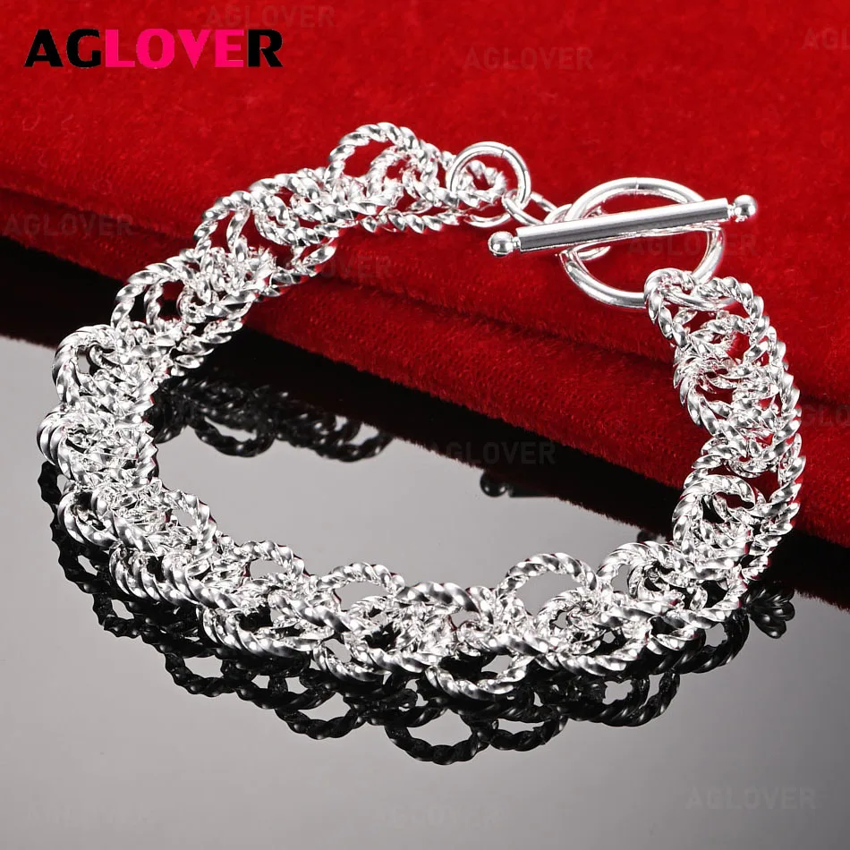 AGLOVER 925 Sterling Silver Personalized Twisted Braided Silver Bracelet Multi-Circle Bracelet Charm Woman Party Jewelry