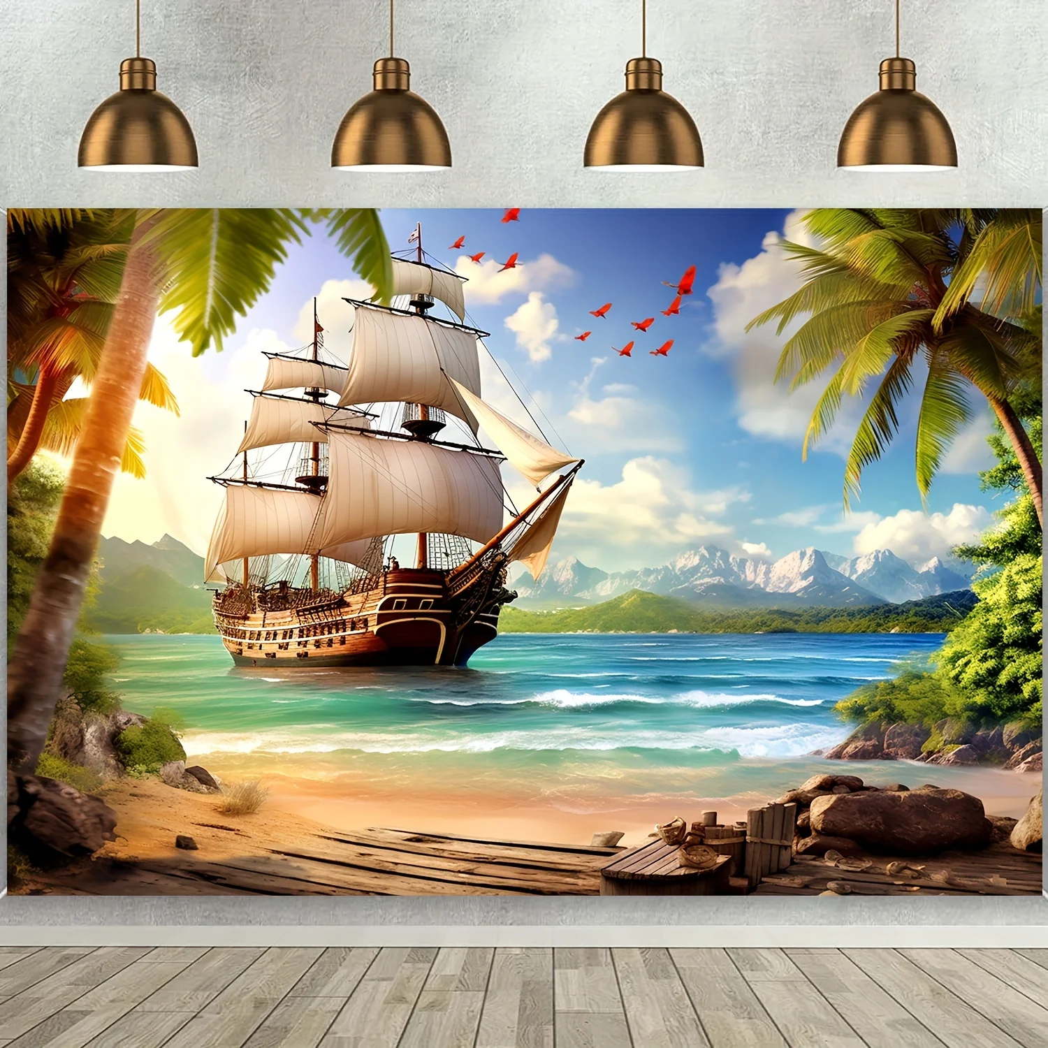Beach Island Piratenschiff Hintergrund Foto Requisiten, Party Home Decor, Party Wand Dekor, Geburtstag Party Hintergrund Dekor