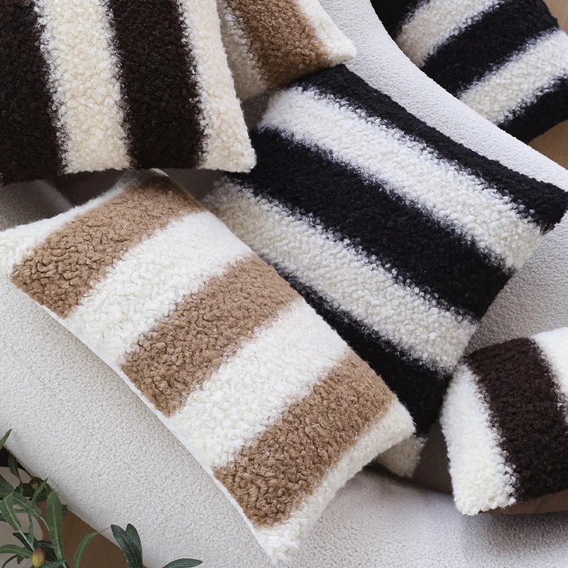 Striped Pillowcase Living Room Sofa Cushions Cover Lambswool Cushion Cover Hotel Model Room Soft Decoration Decoration