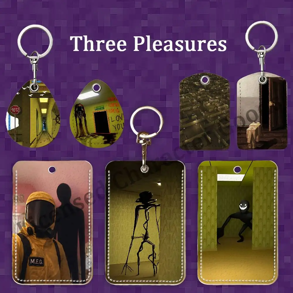 Game B-Backrooms Escape Together Rectangle Card Case Keychain Access Card Bag Key Tag Ring Leather Card Holder Key Ring Access